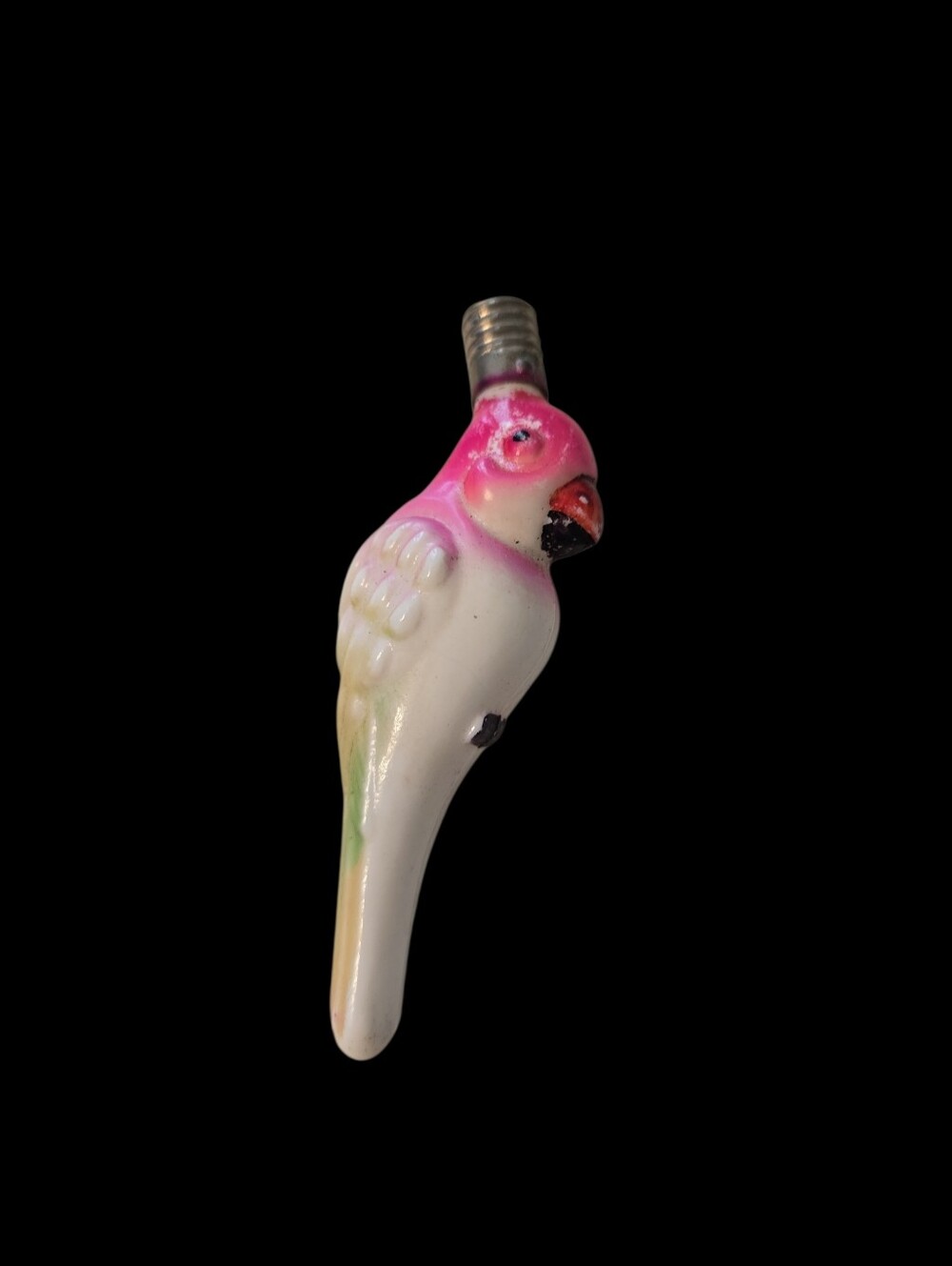 Antique Milk Glass Figural Bird  Parrot Light Bulb S.K.Japan Pink White READ